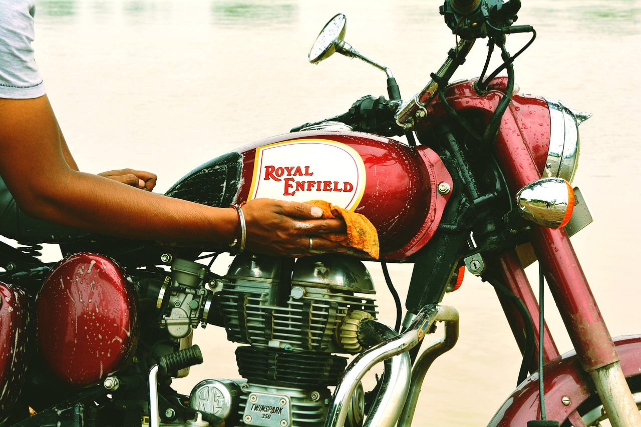 bike, royal, enfield, rider, travel, tourism, red, vintage, bird, wheel, bullet, nature, indian, wash, river side, tank, retro, antique